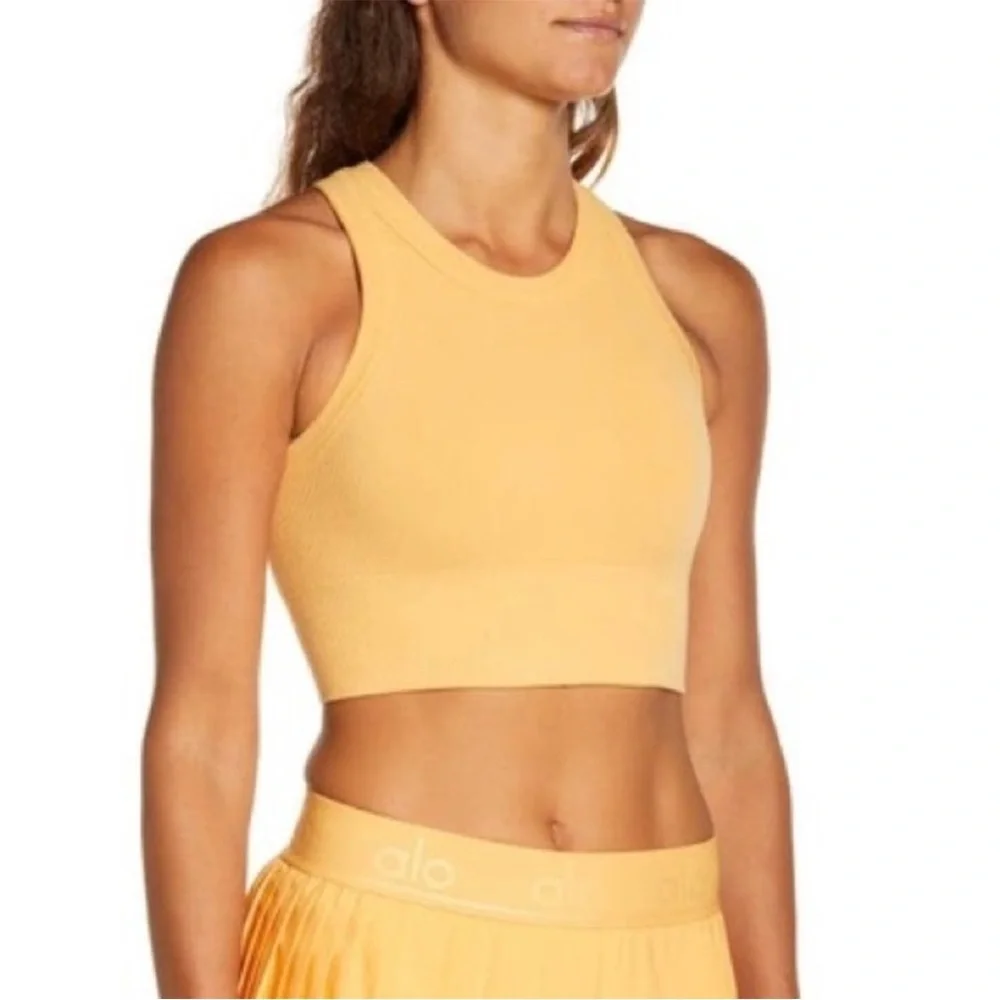 Alo Yoga Seamless Delight High Neck Longline Golden Bra Top Size XS yoga Pilates
